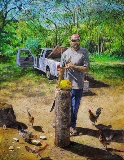 May Kopecky Coconut Vendor with Chickens by May Ling Kopecky Acrylic painting