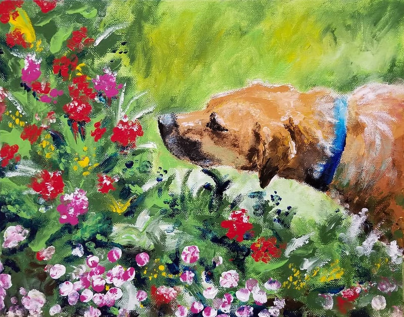 May Kopecky Darwin with Flowers  by May Ling Kopecky Acrylic painting commission