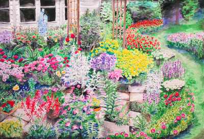 May Kopecky Mom's Garden by May Ling Kopecky Watercolor painting