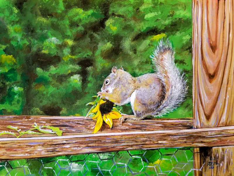May Kopecky Summer Lunch by May Ling Kopecky Acrylic painting squirrel